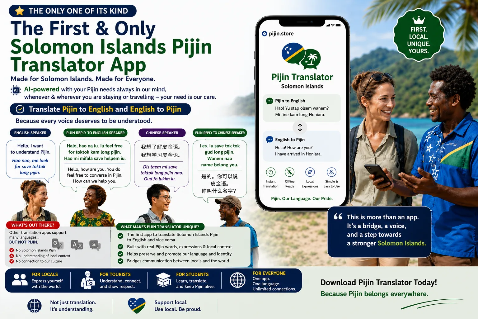 Solomon Islands Pijin Translator App — made for locals, tourists and students